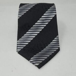 Brand Q Mens Necktie Black Silver Diagonal Stripe Paisley 100% Micro-Fiber